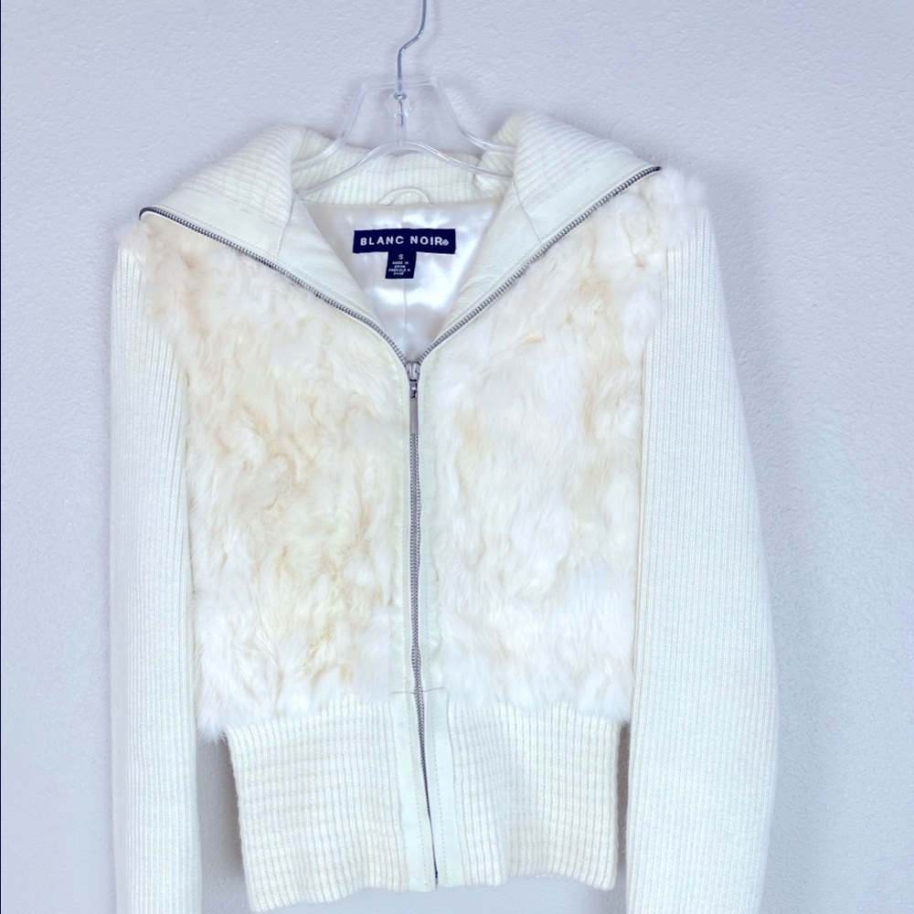 Blanc Noir cream coat with real rabbit fur- small